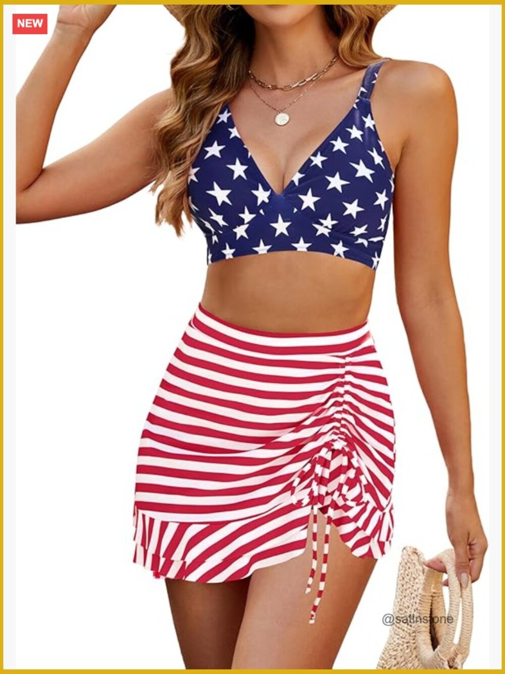 High Waisted Bikini Set with Tummy Control - Retro V-Neck Bralette & Swim Skirt